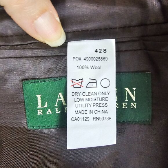 Lauren Ralph Lauren Mens Wool Blazer Brown Herringbone 2 Button Academia Sz 42S - Picture 7 of 9